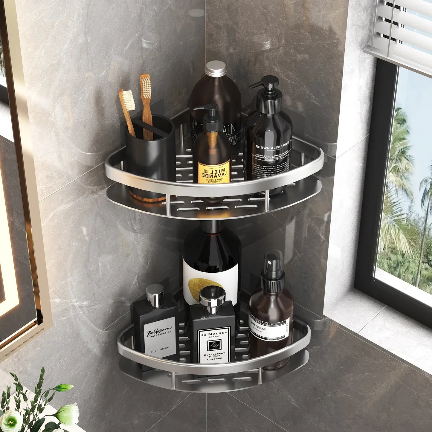 Virella Aluminum Adhesive Shower Shelf Collection