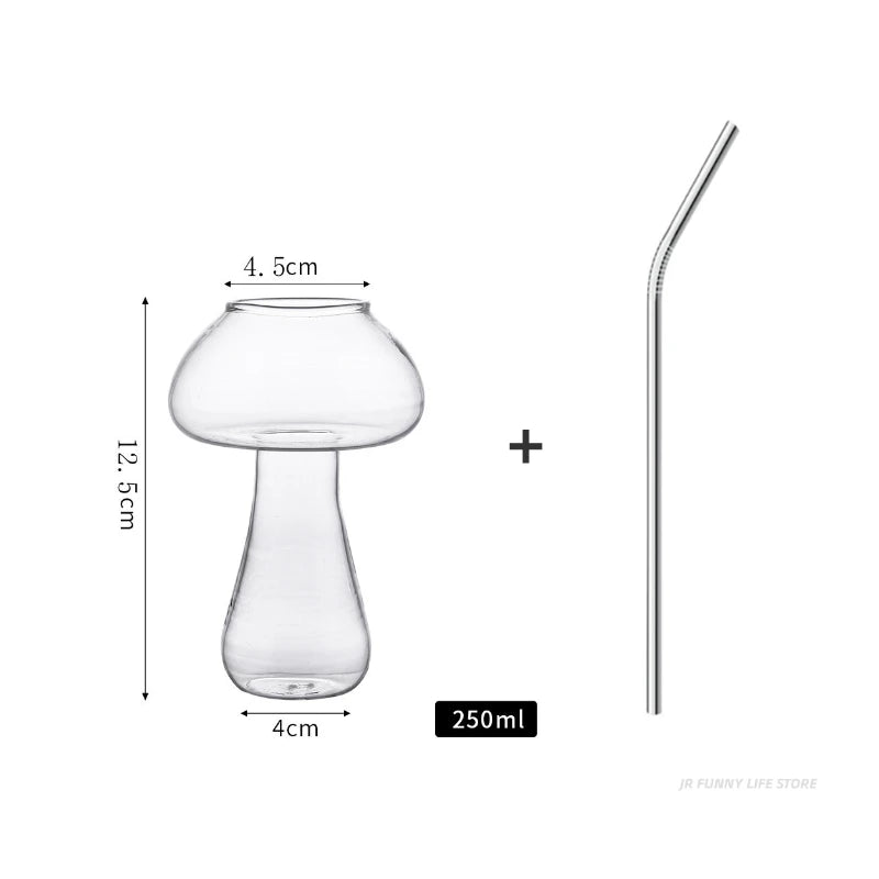 Mushroom Cocktail Glass Cup with Straw for Drinks Beer Creative Clear Wine Glasses Coffee Cups Drinkware Bar Tool
