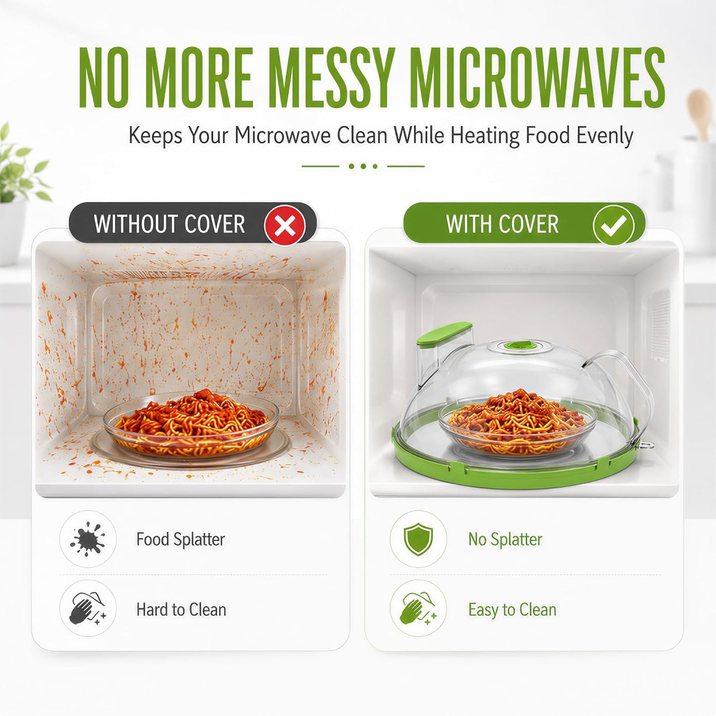 Microwave Splatter Cover with Steamer – Microwave Cover for Food with Handle, Clear Steam Microwave Cover, Splatter Guard for Microwave, Kitchen Essentials