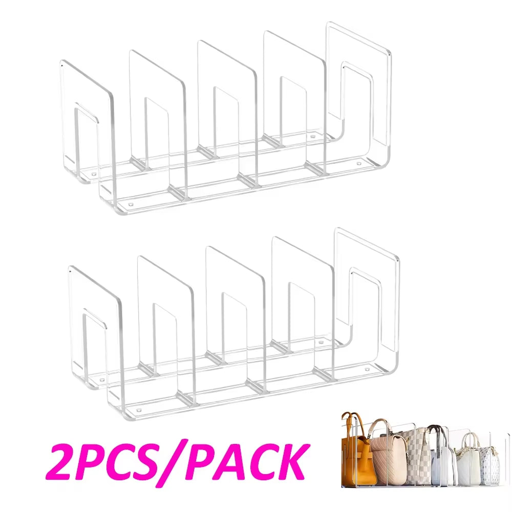 Clear Plastic Purse Handbag Organizer 4 Sections Bag Closet Shelf Divider Purse Display Stand Handbag Storage Organizer Holder
