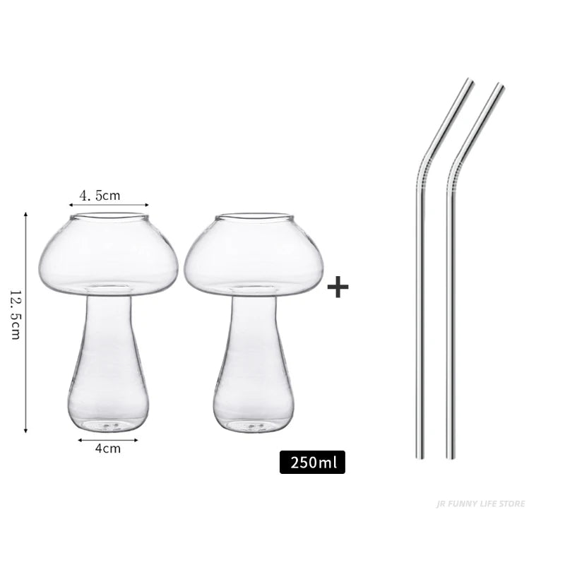 Mushroom Cocktail Glass Cup with Straw for Drinks Beer Creative Clear Wine Glasses Coffee Cups Drinkware Bar Tool